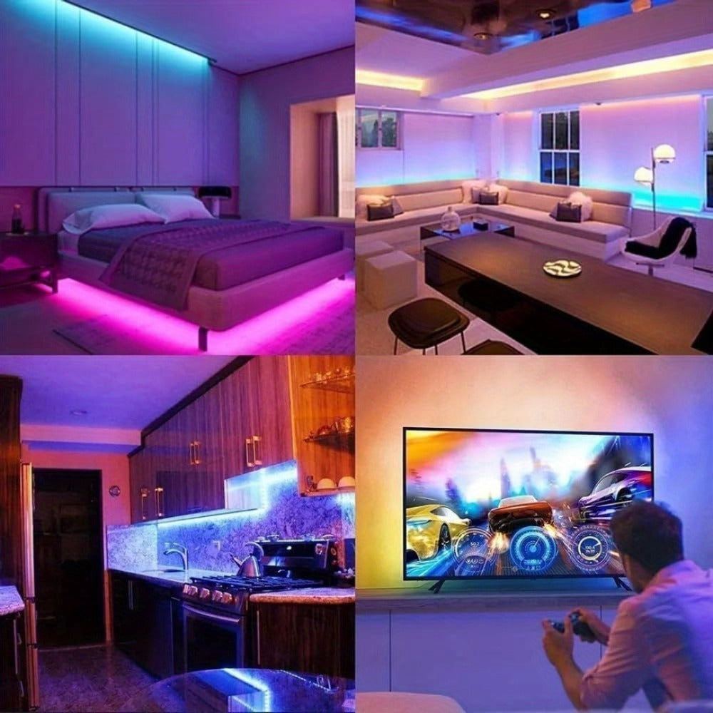 RGB LED Strip Lights Music Sync Color Changing – App & 24-Key Remote Control Dimmable Timer Adhesive LED Light Strip for Bedroom Dorm Ceiling TV Holiday Decor – 6.56FT to 260FT