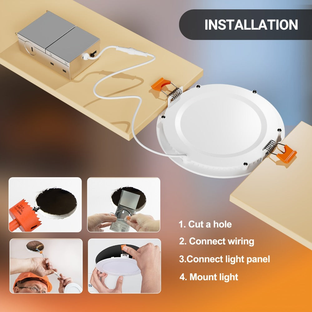 LED Recessed Ceiling Light 6 Inch 24/72 Pack 5CCT 2700K-5000K Dimmable Ultra-Thin Wafer Downlight 12W=110W 1050LM ETL Listed Junction Box Included for Kitchen Living Room Bedroom Hallway Office Lighting
