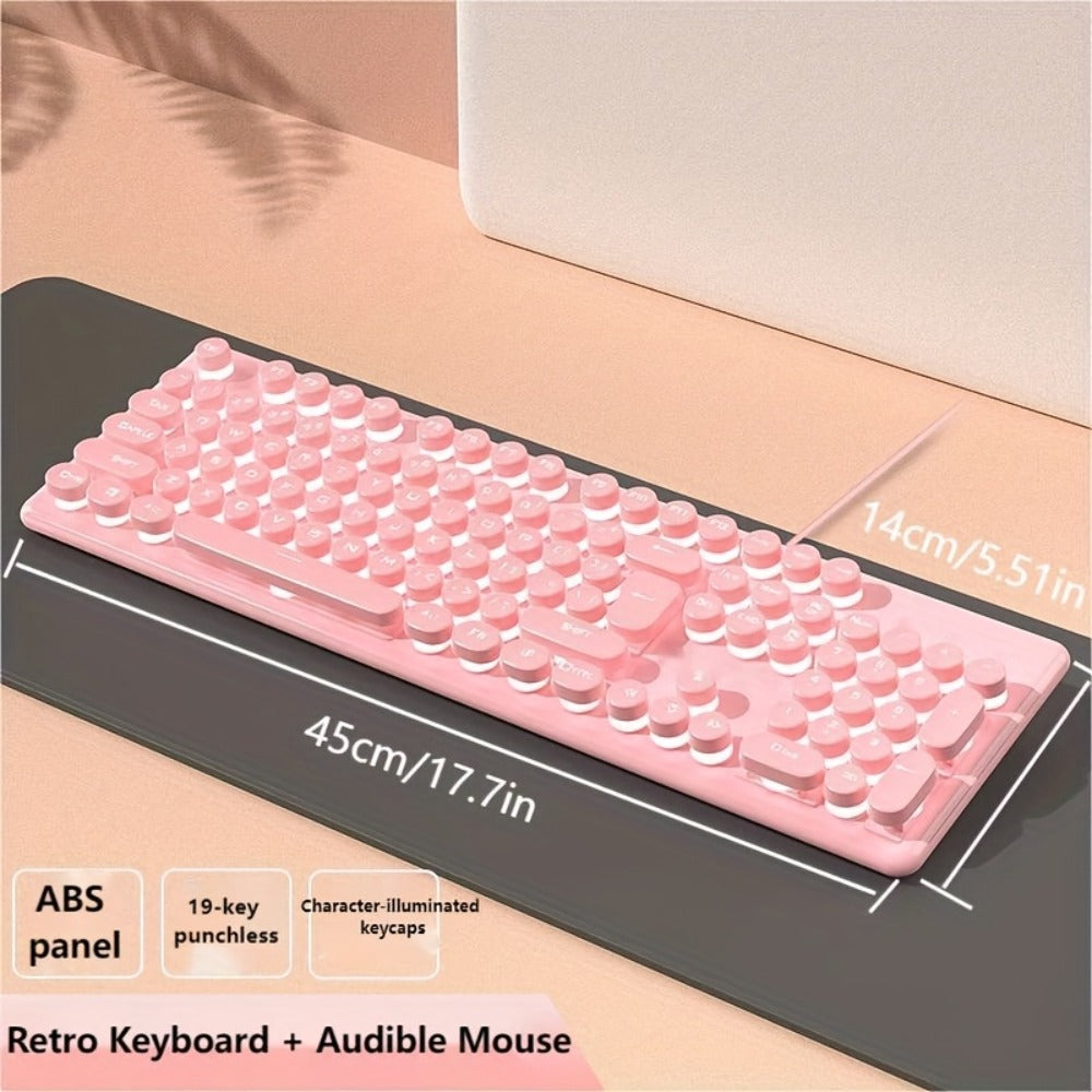 Retro Punk Keyboard and Mouse Set 104 Keys Silent Mechanical Feeling 6D Macro Mouse USB Wired Ergonomic Design for PC Laptop Desktop Gaming Office Home Creative Workstation