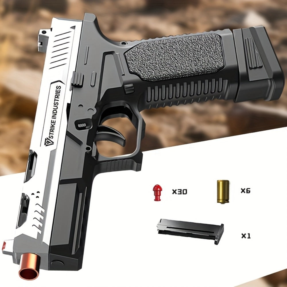 G17 Soft Bullet Toy Gun for Boys – Automatic Rapid Fire Foam Dart Blaster Pistol | Realistic Textured Grip | Outdoor Shooting Game Toy | Black & Silver | Kids Gift Ages 6+