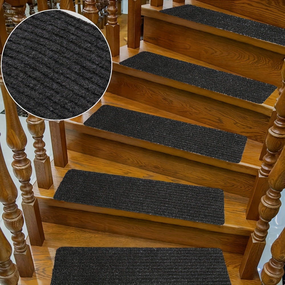 Non-Slip Stair Treads 15pcs 8"x30" Self-Adhesive Carpet Pads for Wooden Steps – Washable Polyester Indoor Stair Mats for Safety, Anti-Slip Step Covers in Multiple Colors