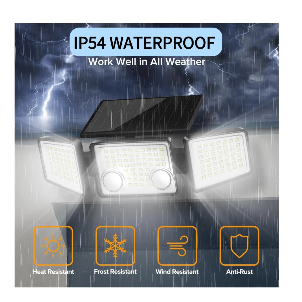 Solar Motion Sensor Light Outdoor – 3000LM 7000K 152 LED Flood Light with Dual Sensor, IP54 Waterproof, 270° Wide Angle & 3 Modes for Garden, Fence & Eaves (2 or 4 Pack)