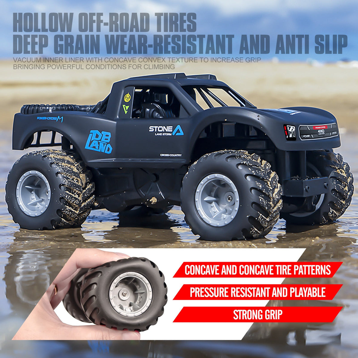 Amphibious RC Car 1:16 Scale 4WD, Waterproof Monster Truck or Pickup, 2 Batteries