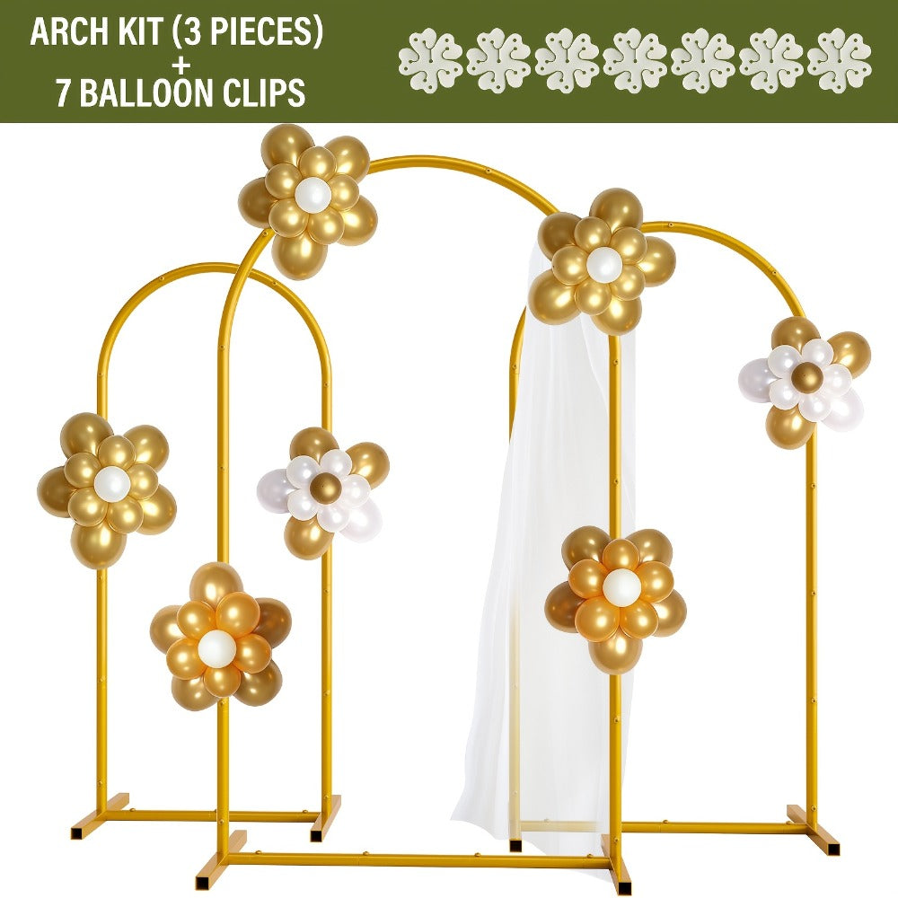 3-Pack Golden Metal Photo Backdrop Arch Set (7.2/6.6/6ft) | Wedding Ceremony Party Frame for Birthday, Graduation, Photography Background Decor, Halloween, Thanksgiving & Christmas Gift
