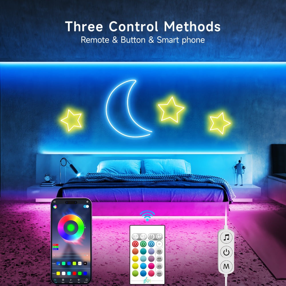 RGB LED Neon Light Strip Waterproof Flexible Rope Light – App & Remote Control Color Changing for Bedroom Gaming Room Party Outdoor Indoor Decor – 5M/10M (196.85"/393.7")