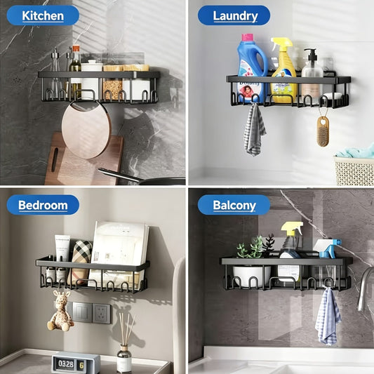Shower Caddy Organizer Set, 6-Piece Black No-Drill Adhesive Wall Storage