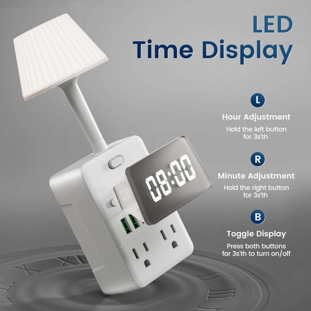 Desktop Power Strip with LED Desk Lamp & Clock 9-in-1, 4 AC Outlets & 5 USB Ports (3 USB-A & 2 USB-C), Surge Protection & Overload Safety for Office, Study, Home & School