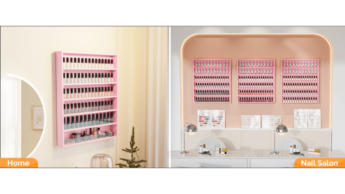 Wall Mount Nail Polish Rack Organizer 6 or 10 Tier with Acrylic Baffle Salon Display Shelf for Gel Polish Storage Nail Studio Home Spa Vanity Black White Pink