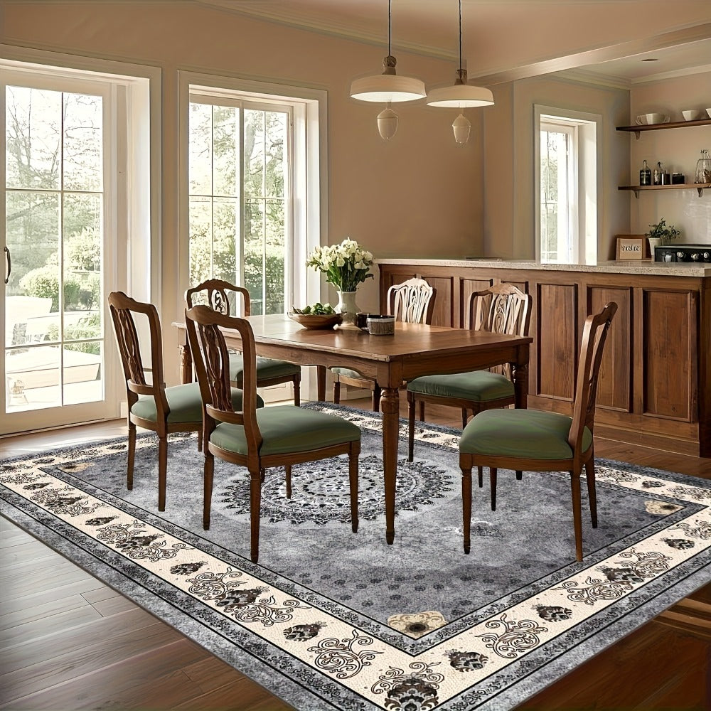 Bohemian Persian Velvet Area Rug Non-Slip Machine Washable – Vintage Floral Paisley Pattern 1000g/m² 100% Polyester Carpet for Living Room & Bedroom – 6 Sizes, High-Traffic Durable