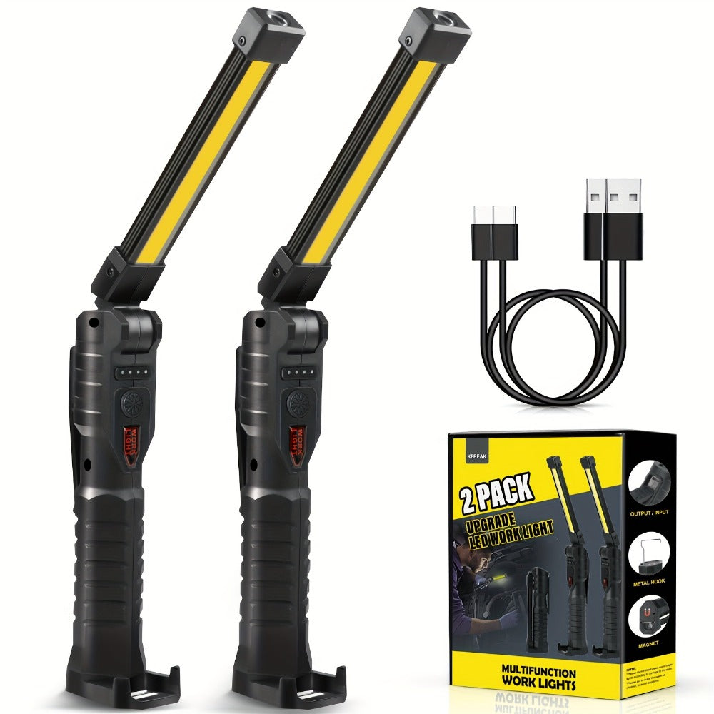 COB LED Work Light Magnetic Base Rechargeable USB 20000 Lumens 7 Modes 180° Rotation Portable Hanging Flashlight with Built-in Battery Power Bank Function for Workshop Garage Car Repair 1/2/4 Pack