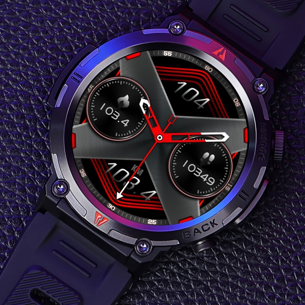 Tactical Smartwatch for Men LED Lighting 1.45 Inch 97% Screen Ratio Bluetooth 5.2 Wireless Calling Outdoor Fitness Tracker Heart Rate Blood Oxygen Sleep Pedometer iPhone Android Silicone Leather Strap Black Orange