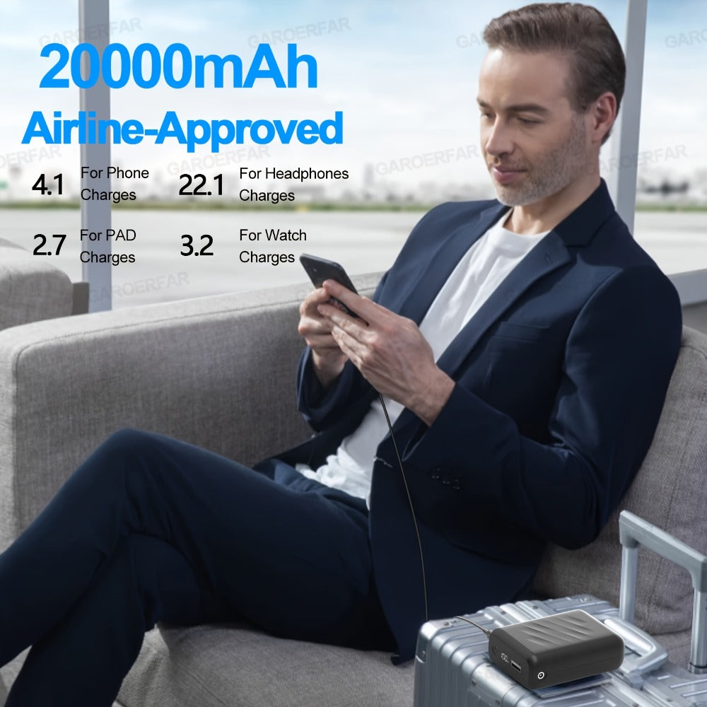 Dual Voltage 5V 7.4V Power Bank 20000mAh 22.5W Fast Charging LED Display DC USB Type-C Output Lithium Polymer Portable Charger for Smartphones Tablets Heated Clothing Devices