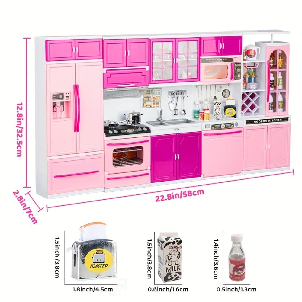 Pink Mini Kitchen Toy Set, 64-Piece Pretend Play with Lights and Sounds