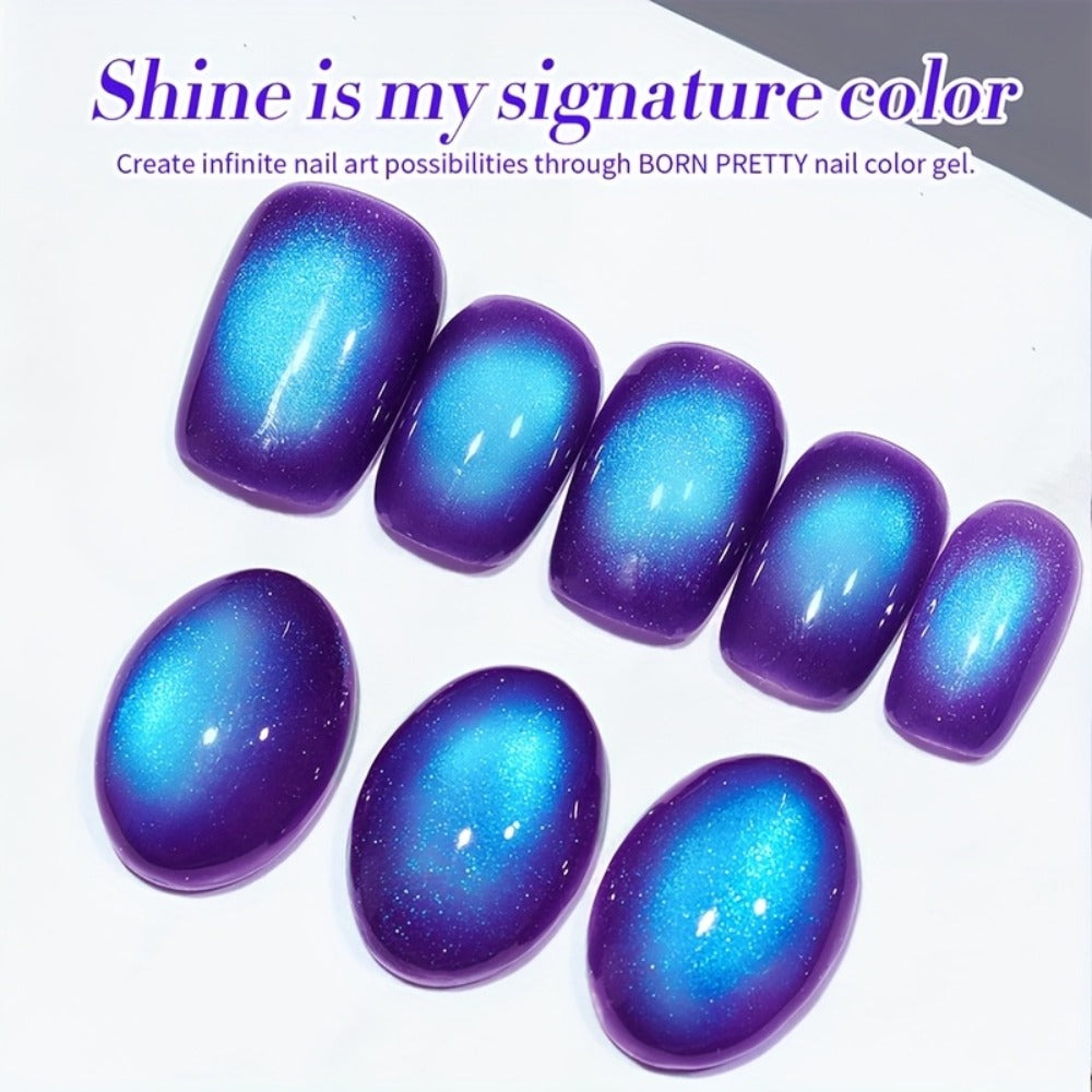 Cat Eye Magnetic Gel Nail Polish 10ml - Blueberry Glitter Purple Blue Glass Bead Sparkling Effect, UV LED Semi-Permanent Gel Varnish with Magnetic Stick, DIY Salon Nail Art