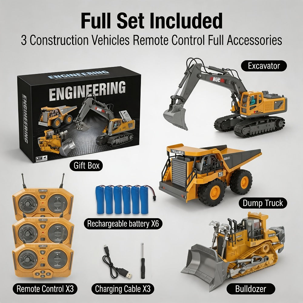 11-Channel RC Construction Vehicle Set, 2-in-1 to 4-in-1 Options