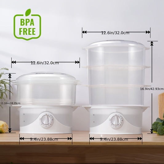 Electric Food Steamer, 3-Tier 9.6 qt with 800 W Power and 60-Minute Timer