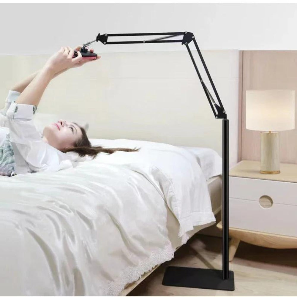 Floor Stand Phone Tablet Holder 68.9 Inch Flexible Gooseneck Lazy Bracket with 360° Rotating Head Foldable Adjustable Arm for Bed Sofa Desk Live Streaming Video Calls Hands Free Mount