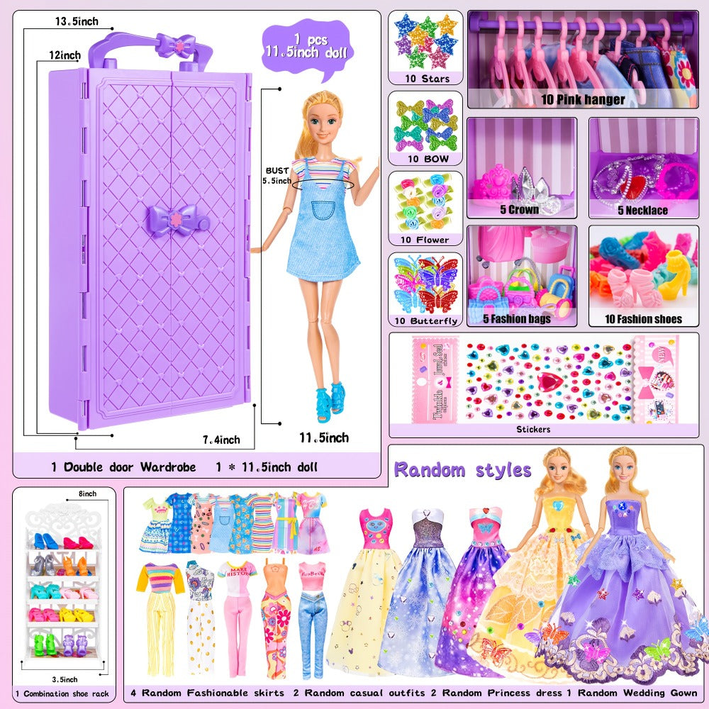Doll Closet Playset with Clothes & Accessories for 11.5-Inch Fashion Dolls