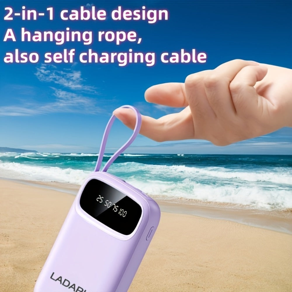 Portable Charger 10000mAh with Built-In 3 Cables Lightning USB-C Micro-USB 22.5W Super Fast Charging Cute Cartoon Mini Power Bank for iPhone Android Travel Backup Battery – Purple Black Red White