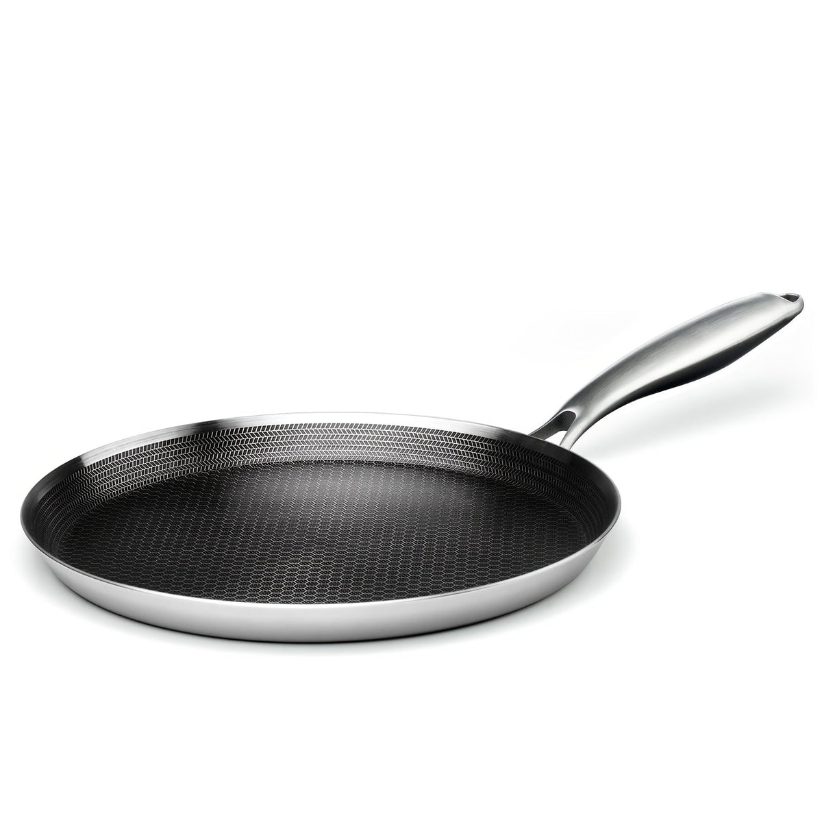 Stainless Steel Crepe Pan 11 Inch Dual Honeycomb Non-Stick PFOA-Free with Lid – Triply Steel Pancake Griddle for Tortillas | Induction Gas Electric Ceramic Compatible Home Camping BBQ Cookware