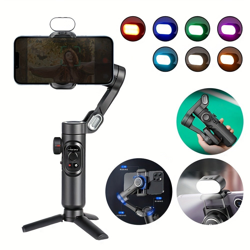 AOCHUAN Smart XE 3-Axis Phone Gimbal Stabilizer with AI Face Tracking & RGB Fill Light – Foldable Handheld Stabilizer, 360° Rotation, 2550mAh Battery, Anti-Shake for Vlogging, Live Streaming & Filming
