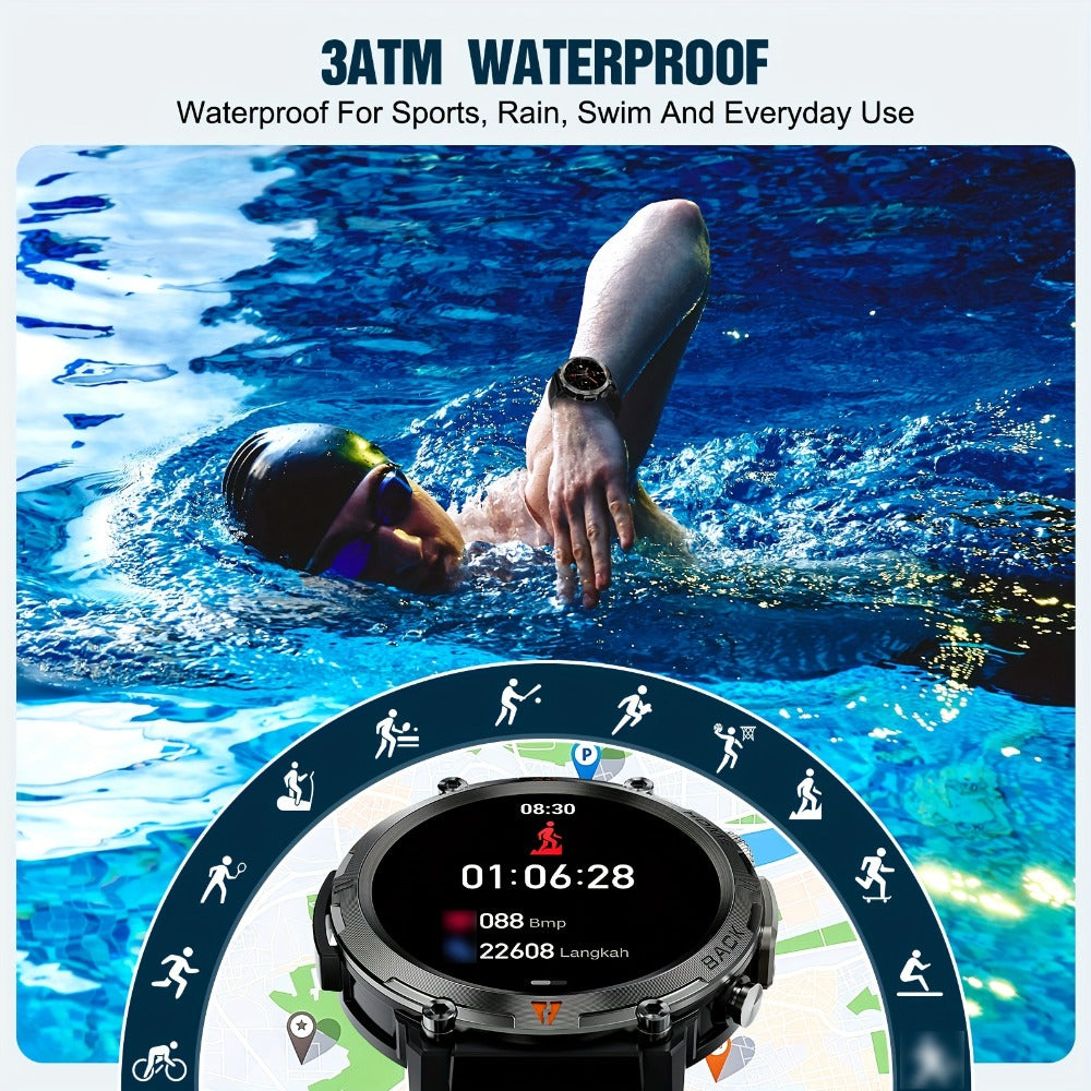 Men's Smartwatch with Bluetooth Calling & Message Notifications, 1.45" HD Touch Screen, IPX8 Waterproof, Step Counter, 300mAh 5-7 Day Battery, Steel & Silicone Strap – Smart Watch Compatible with iPhone & Android
