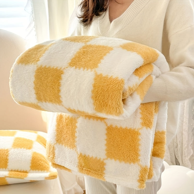 French Plaid Double-Sided Flannel Blanket – Soft Panda & Grid Pattern Throw for Sofa, Bed & Travel, Machine Washable, 6 Designs, 4 Sizes