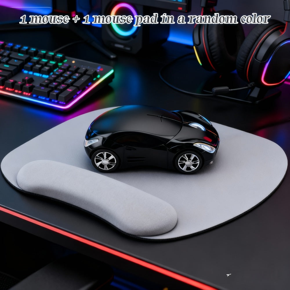 Car Shaped Mouse and Mouse Pad Bundle Set – 2-Piece Creative Novelty Wired USB Optical Mouse + Surprise Color Pad for PC, Laptop, Desktop & Gaming | Unique Gift for Car Lovers, Couples & Gamers | Red
