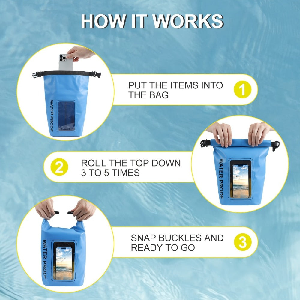 Waterproof Dry Bag Backpack with Touchscreen Phone Window & Roll Top Closure – Lightweight Dry Storage Bag for Men Women | 1.32 2.64 5.28 7.93 10.57 Gal | Travel Swimming Kayaking Camping Beach Boating