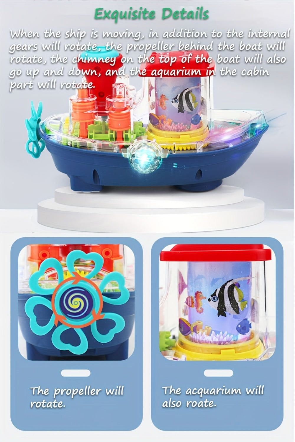 Interactive Sensory Boat Toy for Toddlers 2+ – Underwater Ocean Theme with Fish & Coral, Rotating Scroll Screen & Music, Educational Sensory Stimulation Play Toy for Boys & Girls, Birthday Gift