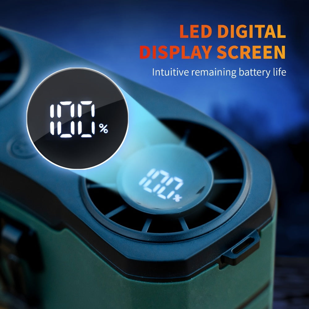Portable Waist Fan 20000mAh – Dual Vent 7W Brushless Motor, 10 Speed Levels, 4 Wearing Modes, LED Digital Display, USB-C Charging, Wearable Neck & Waist Cooling Fan for Outdoor Camping Hiking Fishing