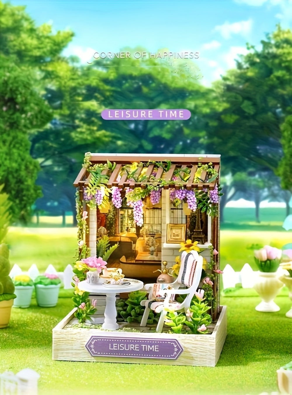 DIY Wooden Miniature House Kit with Dust Cover in Three Themes