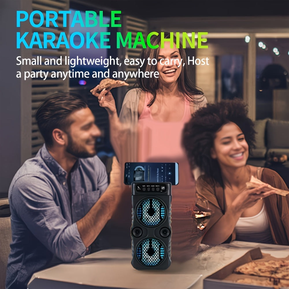 Dual Subwoofer Heavy Bass Portable Wireless Speaker with Colorful Lighting – FM Radio, MP3 Player, Supports Bluetooth, TWS, USB, AUX, TF Card & Microphone Input, Perfect for Home Parties & Holiday Gatherings