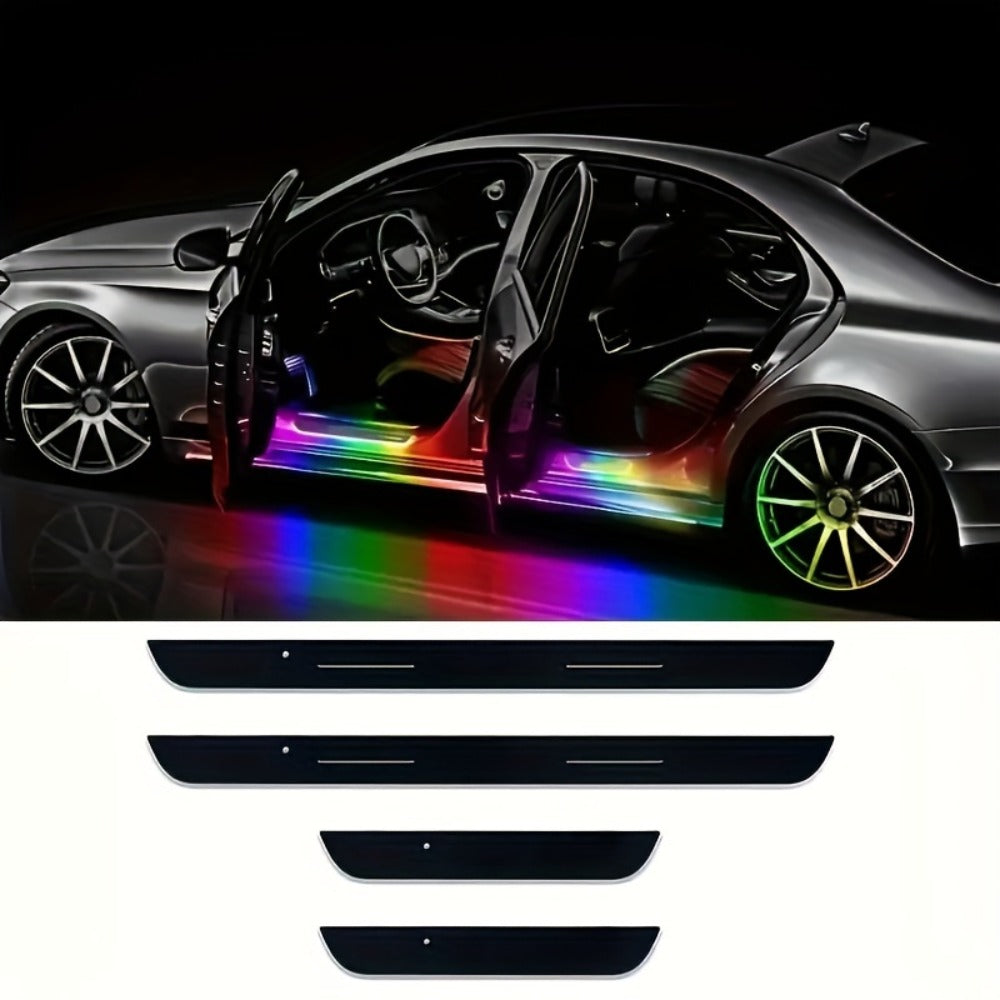 LED Door Threshold Welcome Light 4 Pack Wireless - Auto Motion Sensor, 7 Preset Colors, No Wiring, Car Door Sill Pedal Light, Home Entry & Hallway Lighting, Birthday Housewarming Gift for Men & Women