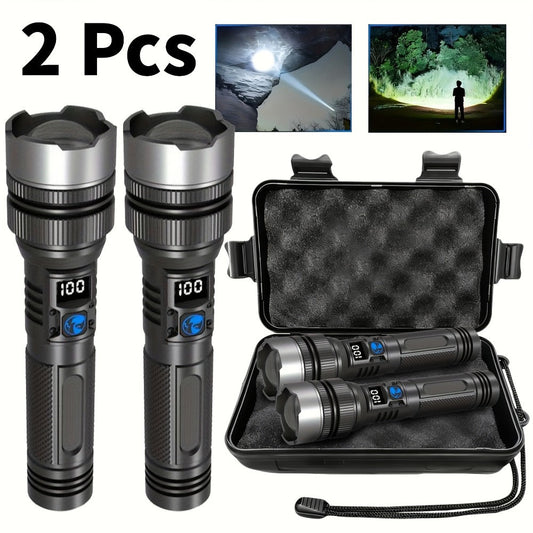 Rechargeable LED Flashlights, 1000 Lumens, 2-Pack with Battery Display and Gift Box