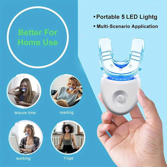LED Teeth Whitening Kit with 5 Whitening Gel Syringes, Light and Tray Set for At-Home Use