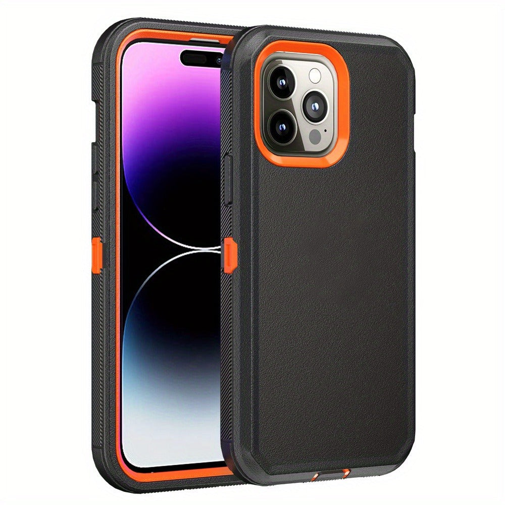 Shockproof Armor iPhone 14 Case Heavy Duty TPU PC Dual Layer Drop Protection Rugged Cover for iPhone 14 Pro Max 14 Plus 14 Pro 14 Wireless Charging Compatible – 3 Colors Black Orange Blue