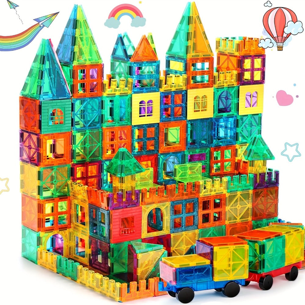 Magnetic Tiles Building Set with 2 Cars, 120 Pieces for Ages 3+
