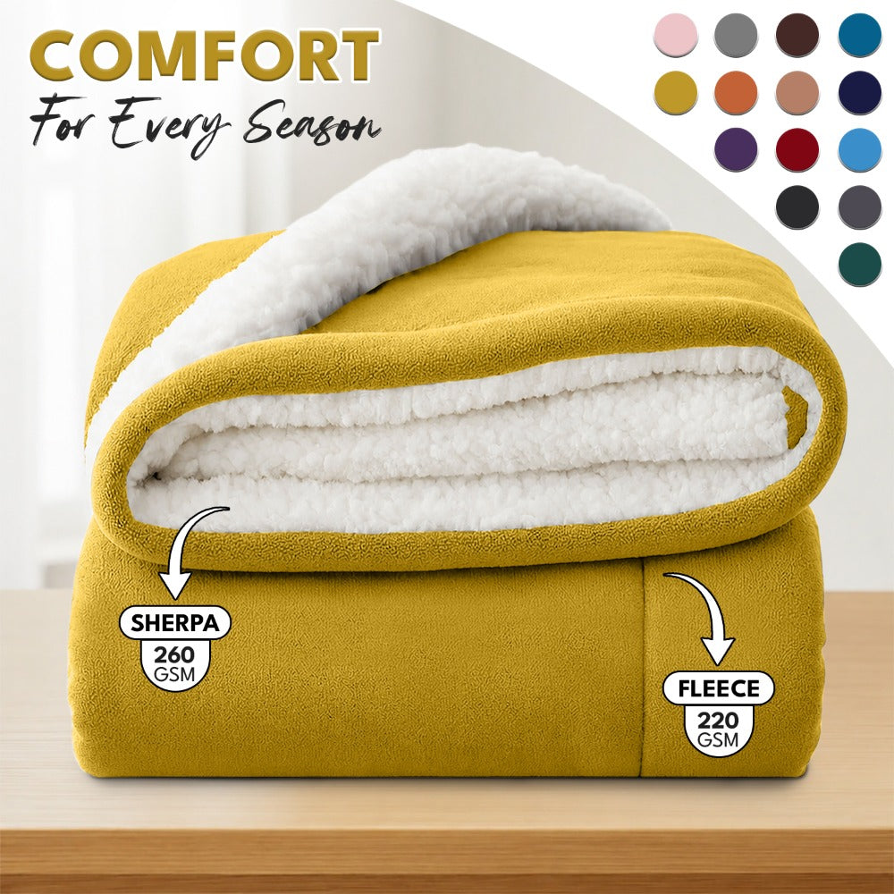 Sherpa Flannel Blanket – Double-Layer Ultra Soft Warm Throw for Bed, Sofa & Bedroom Decor, Better Sleep, 14 Colors, 3 Sizes