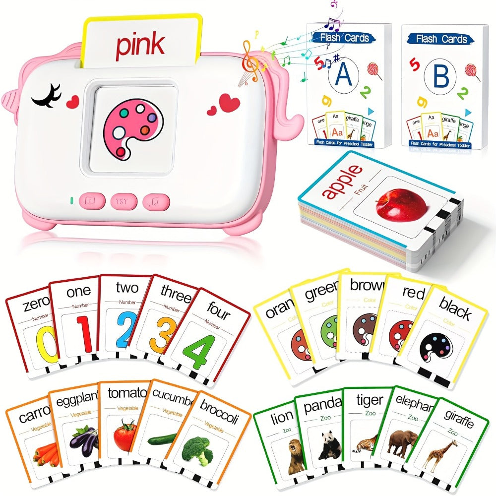 Talking Flashcard Machine for Toddlers 160 Words — Portable Word Card Reader Kids Ages 1-4 Dinosaur Unicorn Style Speech Vocabulary Learning Toy Gift Boys Girls