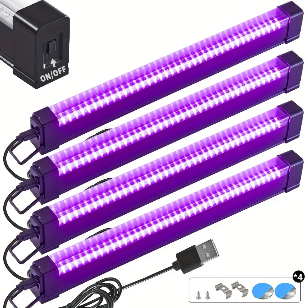 UV Black Light Strip USB LED – 32cm / 12.6ft Portable Magnetic Black Light Tube for Halloween Party, Fluorescent Tapestry, Body Paint, Posters, Christmas & Cabinet Lighting (3-Pack / 4-Pack)