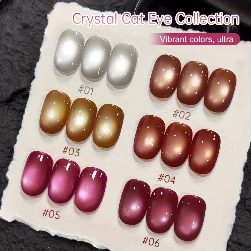 Magnetic Cat Eye Gel Polish Set 6 Colors Holographic Reflective Rock Candy Soak Off LED UV – Multidimensional Shimmer Nail Art Gel for Salon & DIY Manicure, Nail Art Gift for Women