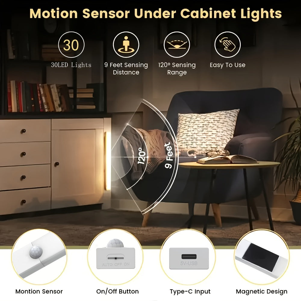 Motion Sensor LED Night Lights 6 Pack USB Rechargeable Magnetic – Smart Indoor Cabinet Lights Stair Lighting Strip Detachable Wireless Under Cabinet Light 3.94 7.87 11.81 Inch