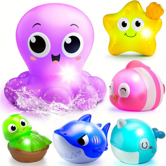 Ocean Animal Light-Up Bath Toys with Multicolored, 8-Piece and 10-Piece Options