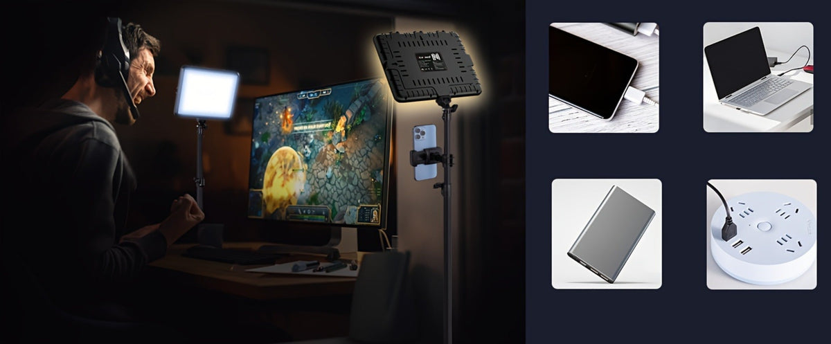 2-Pack LED Video Light Kit with Tripod Stand & Phone Holder | 2800-6500K Dimmable, CRI 97+, USB Powered Studio Lighting for YouTube, Vlogging, Gaming, Streaming & DSLR Photography