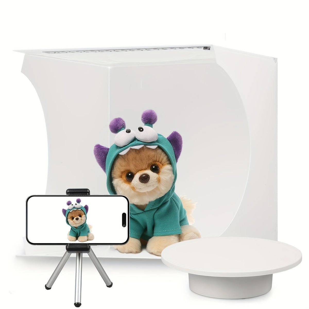 Photo Studio Lightbox Kit with 360 Motorized Turntable 6 Color Backdrops Foldable Fabric Tent USB Powered for Product Photography Smartphones DSLR Jewelry Cosmetics Ecommerce