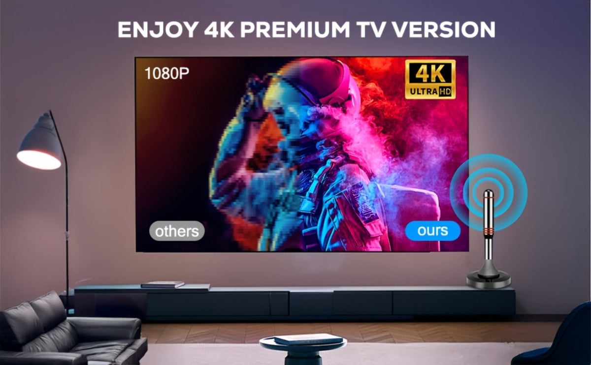 Amplified Indoor HDTV Antenna with Signal Booster & Removable Amplifier - 4K 1080p 360° Reception, Free Local Channels ABC CBS NBC FOX, No Cable or Satellite Fees, Easy Install for Smart TV