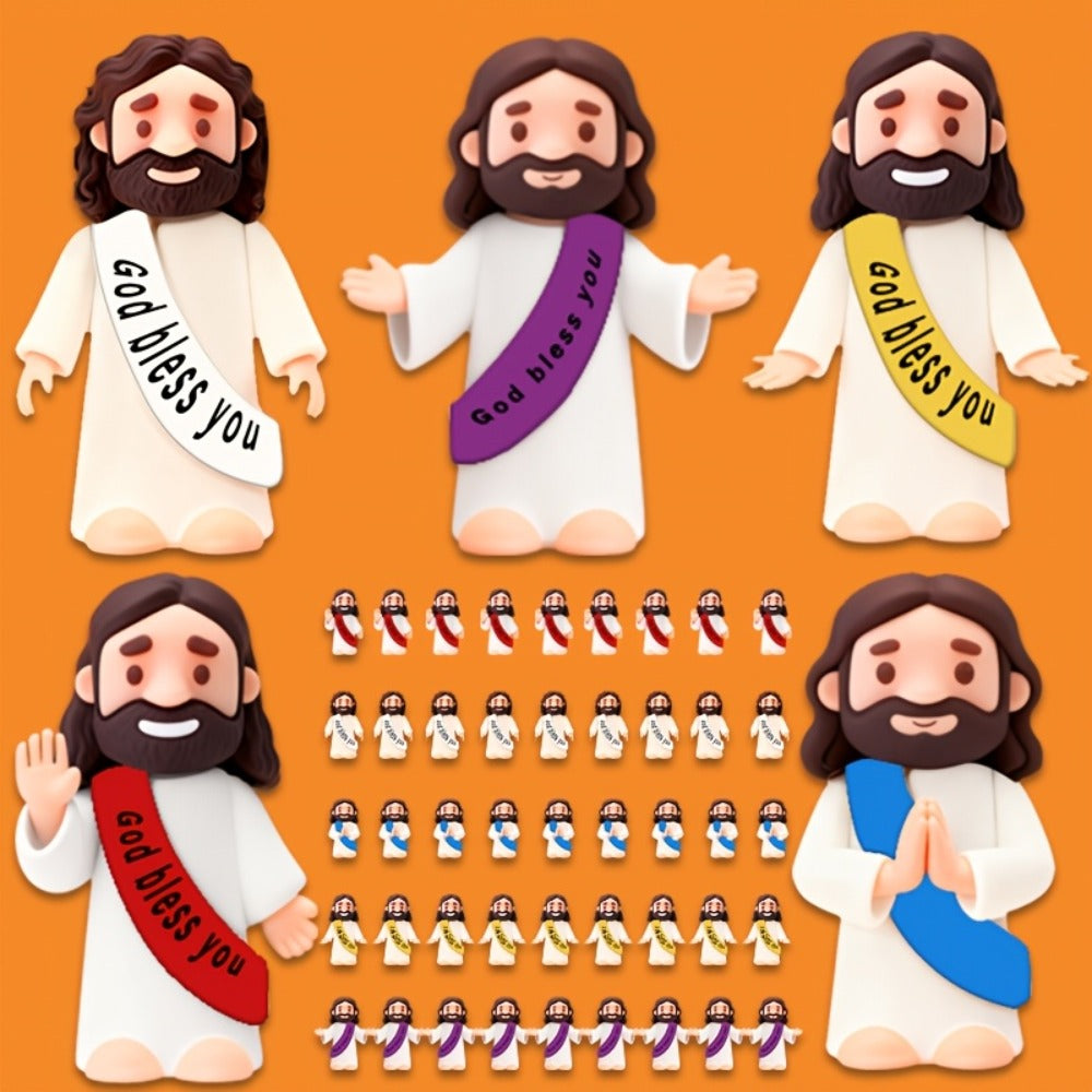 Mini Jesus Figurines for Halloween Trunk-or-Treat 50/100/150pcs – Colorful Bulk Religious Statues 5 Colors, Baptism Favors Sunday School Gifts Christian Party Favor Home Decor Vase Filler