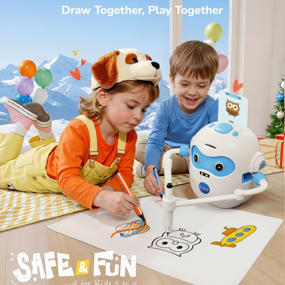 Drawing Robot for Kids Ages 3-8 — Rechargeable 4-in-1 Interactive Learning Machine with 100 Drawing Cards & Color Pens, STEM Art Toy Gift for Boys Girls, Birthday Christmas White Pink