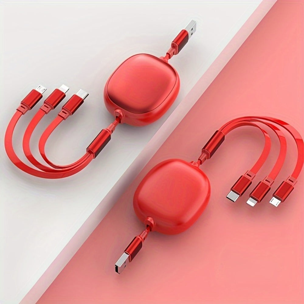 Retractable 3-in-1 Charging Cable 100W Fast Charge – USB-C Micro USB Lightning Multi Connector 1.2m 480Mbps Data Sync for iPhone 15 14 13 12 11 Samsung Galaxy Android – Tangle-Free Travel Cable 6 Colors